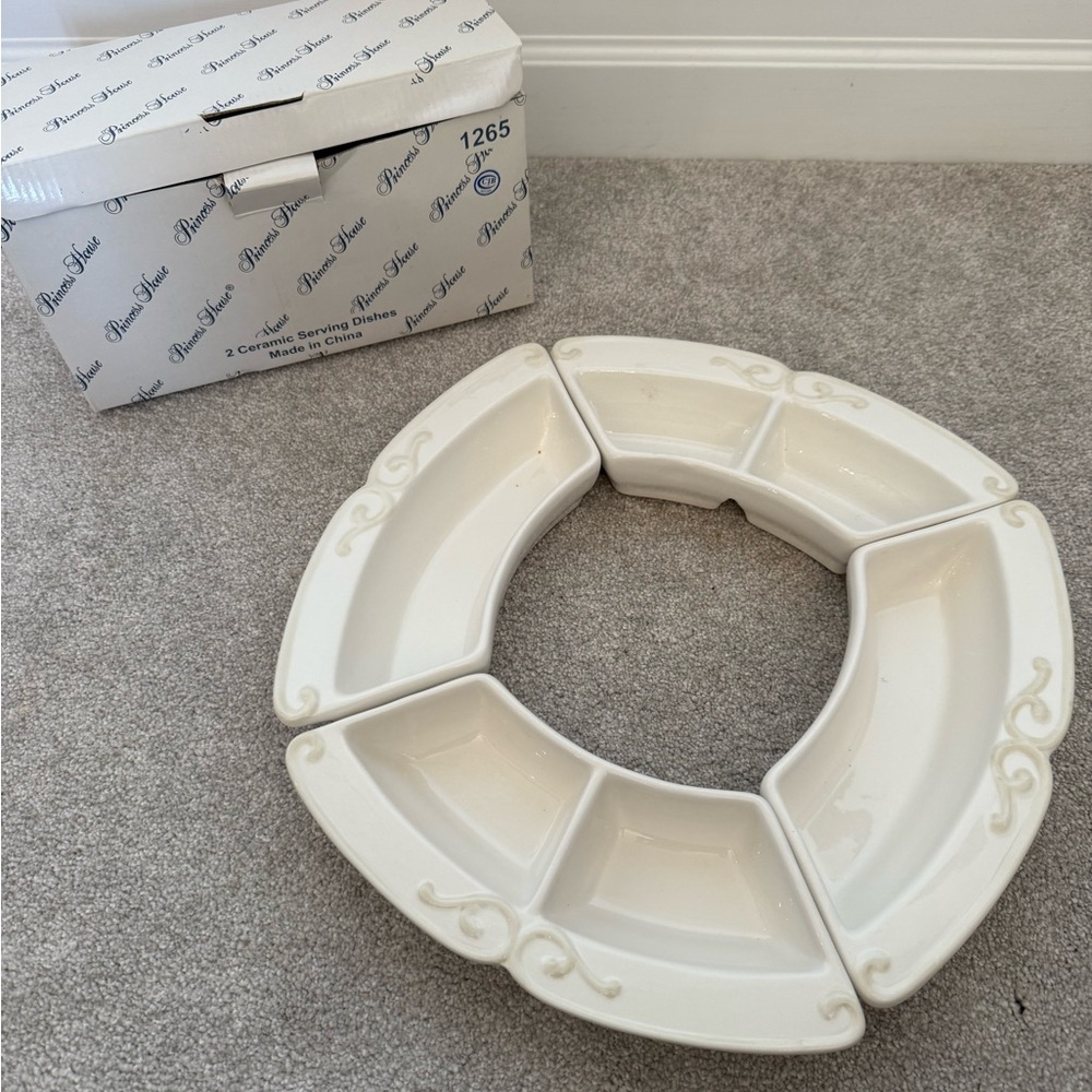 Pavillion Cream Ceramic Divided Serving Dish Set 4 pieces